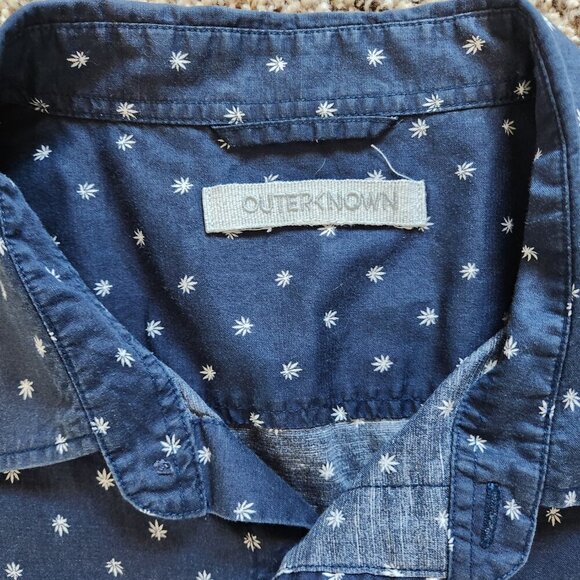 Outerknown Shirt Mens Large Organic Cotton Hemp Stars Navy Blue S/S Surf Skate - Picture 3 of 3